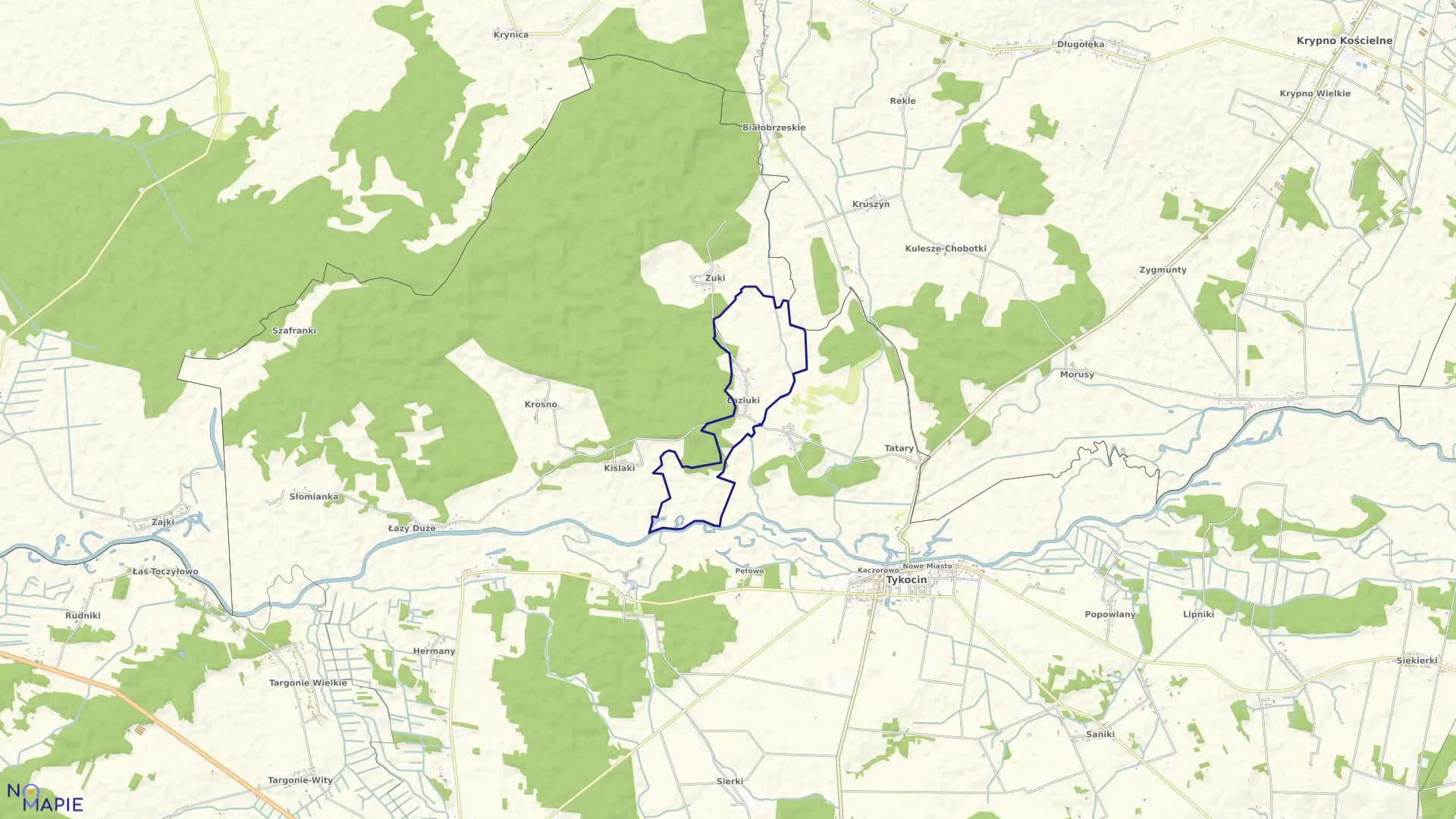 Mapa obrębu ŁAZIUKI w gminie Tykocin