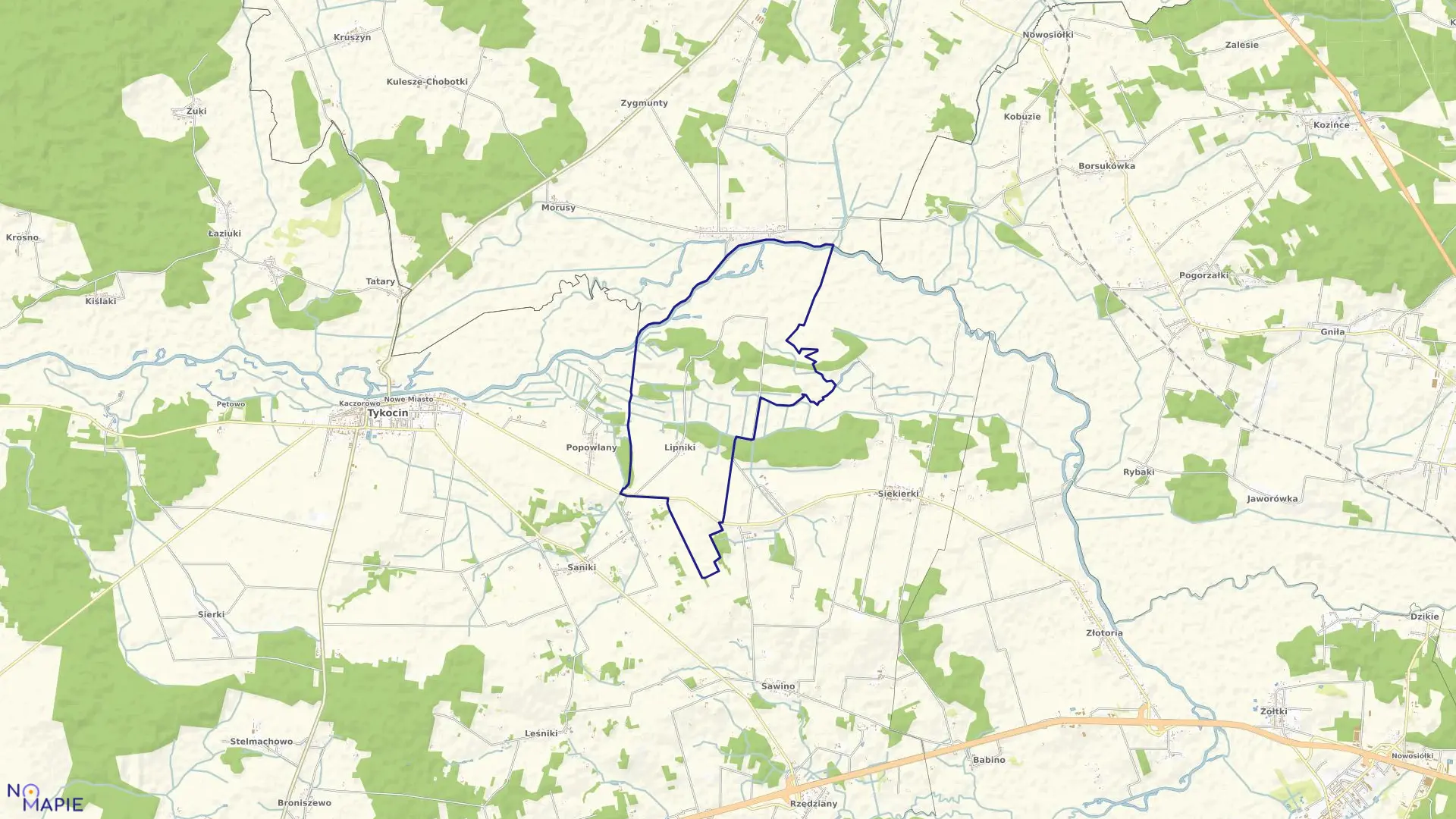 Mapa obrębu LIPNIKI w gminie Tykocin