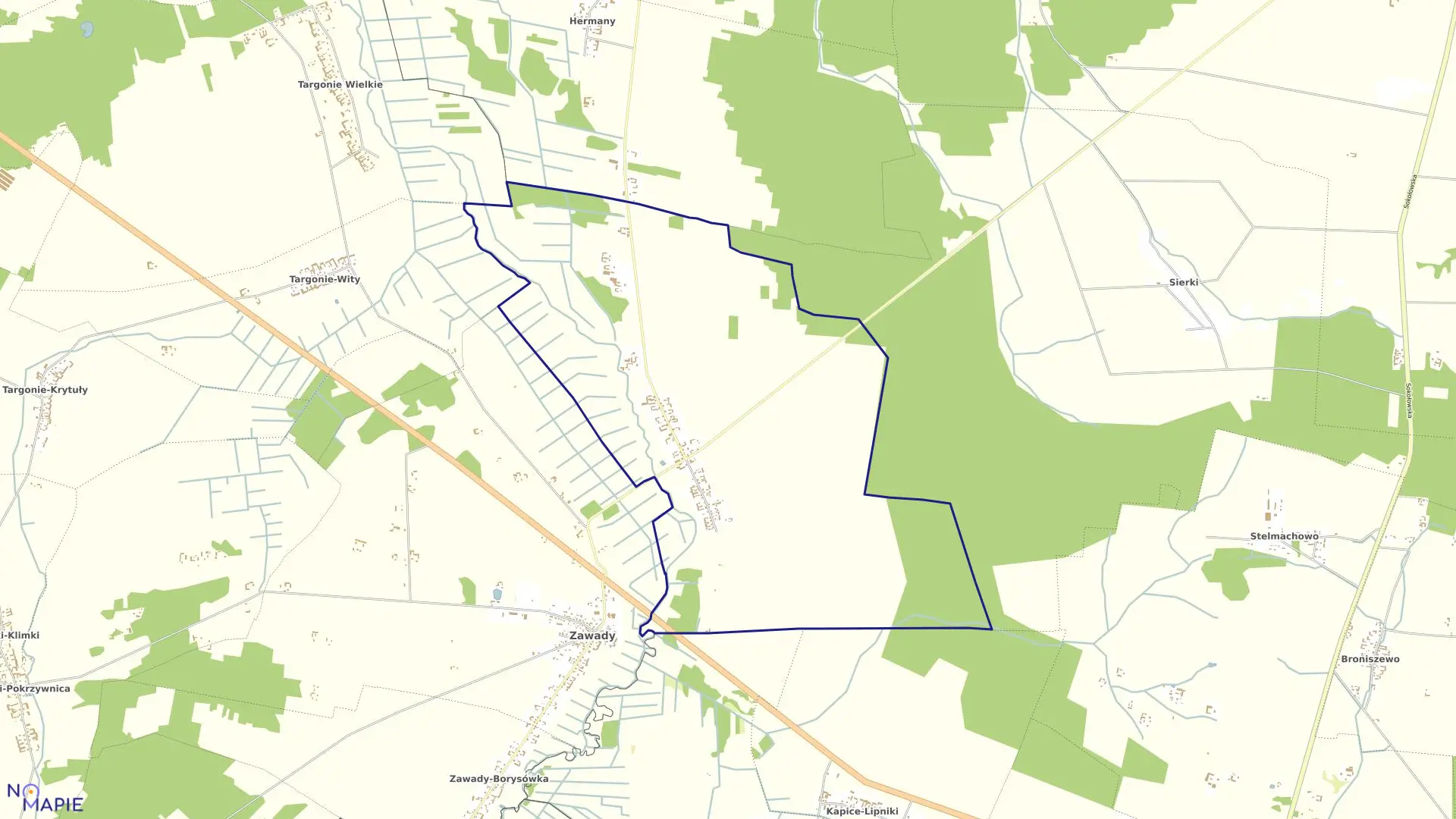 Mapa obrębu ŁOPUCHOWO w gminie Tykocin