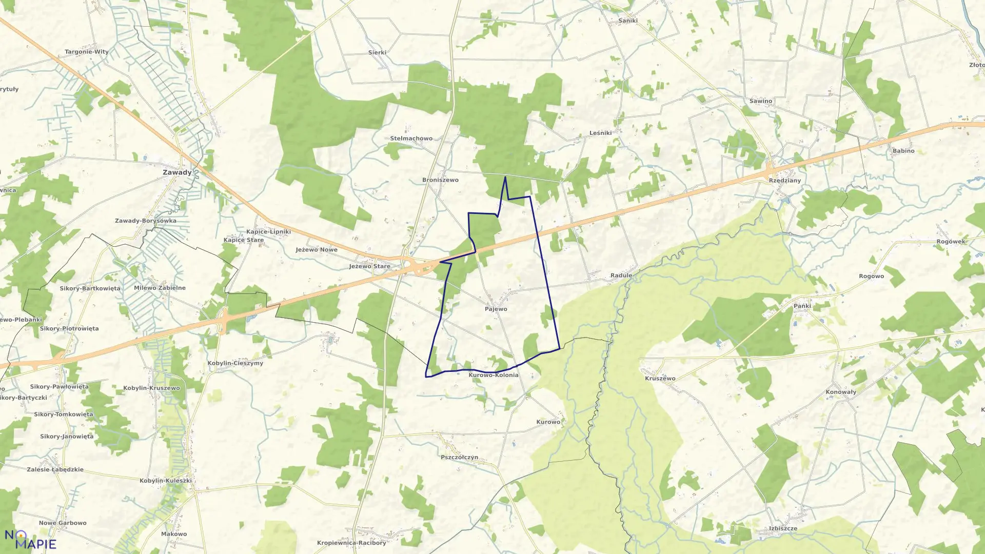 Mapa obrębu PAJEWO w gminie Tykocin